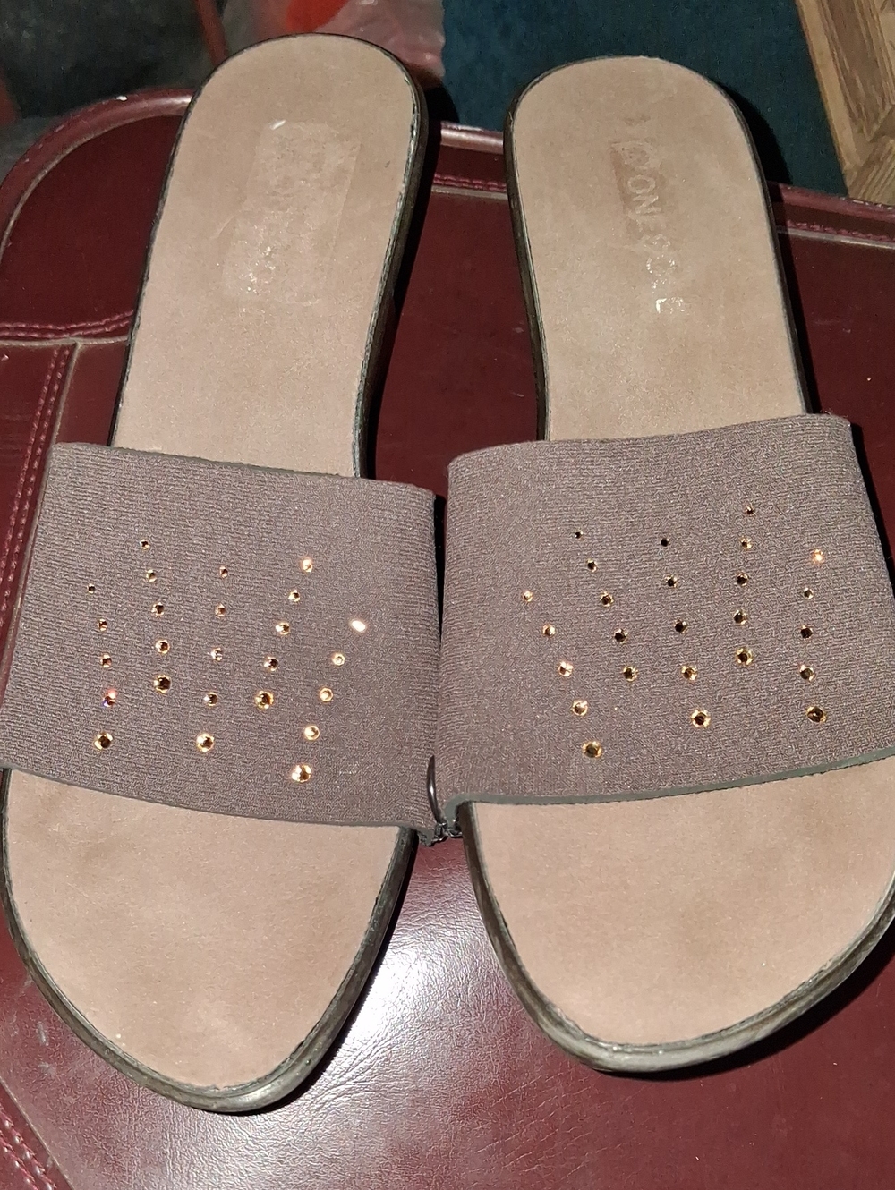 Women's Brown Slide Sandals with Decorative Stud Detail